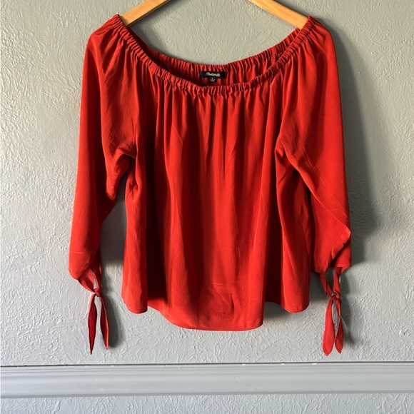 Madewell Off Shoulder Blouse | Rust | 100% Silk | S πβ¨ - Picture 1 of 9